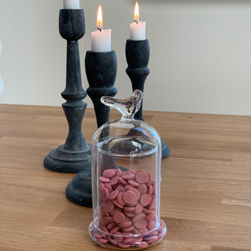 Kling bell jar med fågel skål med kupat lock