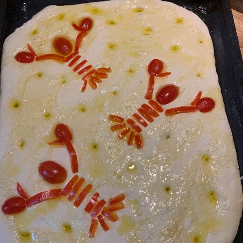 Focaccia kräftor gå bort present