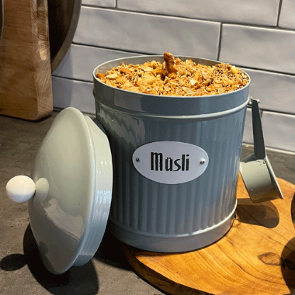 Bild på Plåtburk Müsli Grågrön