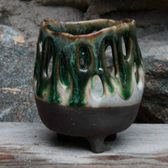 Bild på Ljuslykta  tre ben grön