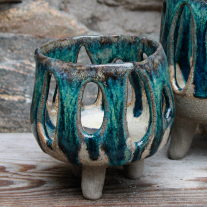 Bild på Ljuslykta  tre ben blå - 11cm