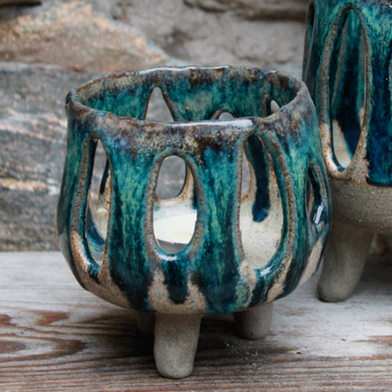 Bild på Ljuslykta  tre ben blå - 11cm