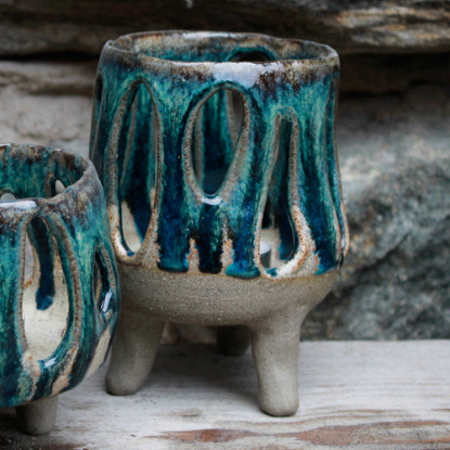 Bild på Ljuslykta  tre ben blå - 15cm 